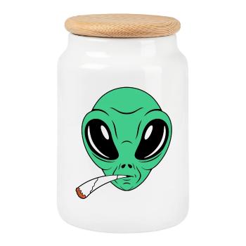 Fumeur étranger - Boîte à biscuits avec couvercle en bois - blanc - Devant