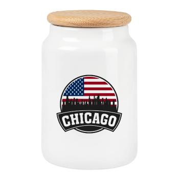Chicago Illinois USA Skyline Travel Souvenir Ameri - Boîte à biscuits avec couvercle en bois - blanc - Devant