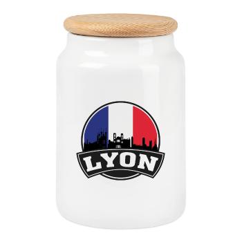 Lyon France Skyline Voyage Souvenir Drapeau Français - Boîte à biscuits avec couvercle en bois - blanc - Devant