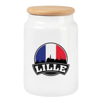 Lille France Skyline Travel Souvenir Französische Flagge - Keksdose mit Holzdeckel - Weiß - Vorne
