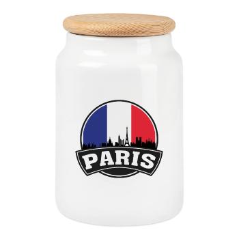 Paris France Skyline Voyage Souvenir Drapeau Français - Boîte à biscuits avec couvercle en bois - blanc - Devant