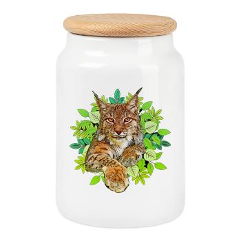 Lynx chat Liberté - Boîte à biscuits avec couvercle en bois - blanc - Devant