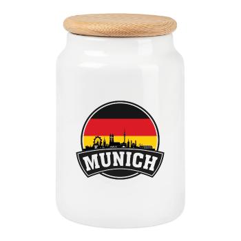 Munich Allemagne Skyline Voyage Souvenir Drapeau Allemand - Boîte à biscuits avec couvercle en bois - blanc - Devant