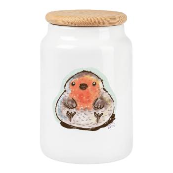 Bubble Robin - Cookie Jar with Wooden Lid - white - Front