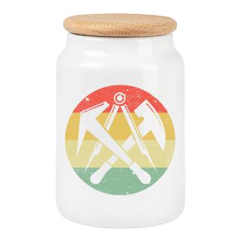 Dachdecker Zunftsymbol Auf Vintage Retro Farben - Keksdose mit Holzdeckel - Weiß - Vorne