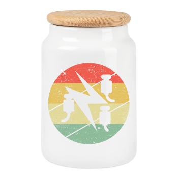 Symbole de guilde d'électricien sur les couleurs rétro vintage - Boîte à biscuits avec couvercle en bois - blanc - Devant