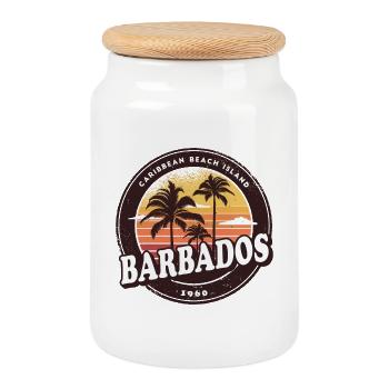Barbados design with palm trees and sun / gift - Cookie Jar with Wooden Lid - white - Front
