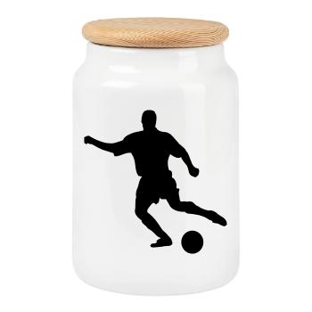 Football player with kick movement to ball - Cookie Jar with Wooden Lid - white - Front