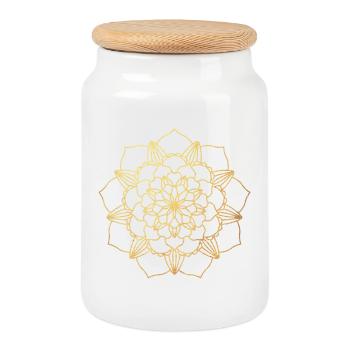 Yoga mandala lines gold blossom meditation energy - Cookie Jar with Wooden Lid - white - Front