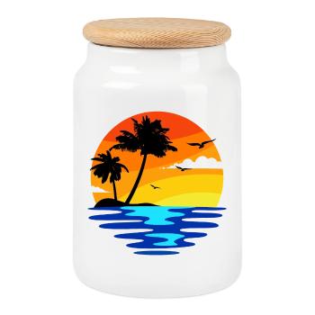 Vacances plage plage vacances île océan caraïbes - Boîte à biscuits avec couvercle en bois - blanc - Devant