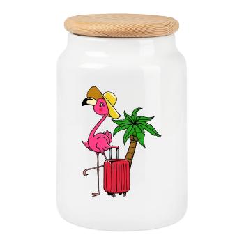 Verreisen Urlaub Ferien Flamingo Palmen Karibik - Keksdose mit Holzdeckel - Weiß - Vorne
