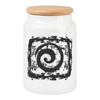 Motif abstrait en spirale sur fond vintage - Boîte à biscuits avec couvercle en bois - blanc - Devant