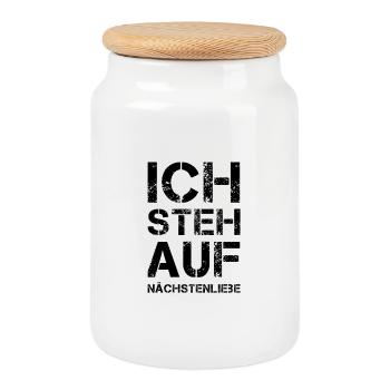 ICH STEH AUF Nächstenliebe - Keksdose mit Holzdeckel - Weiß - Vorne