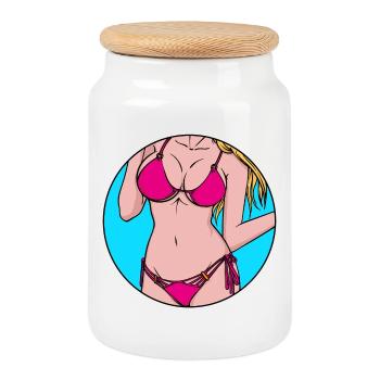Bikini Plage Vacances Palmes Mer Caraïbes - Boîte à biscuits avec couvercle en bois - blanc - Devant