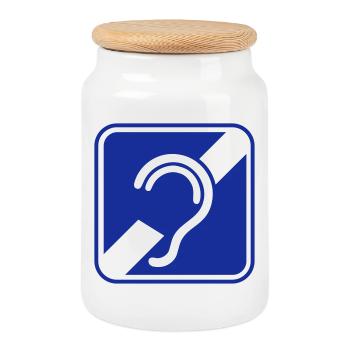 Sourd, malentendant, surdité, signe de perte auditive - Boîte à biscuits avec couvercle en bois - blanc - Devant