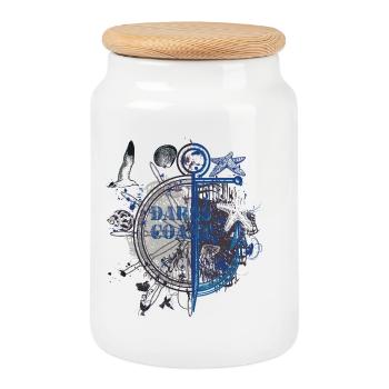 Night Nautical Anchor Compass - Cookie Jar with Wooden Lid - white - Front