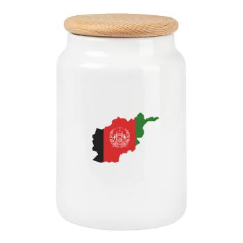 Afghan flag map design - Cookie Jar with Wooden Lid - white - Front