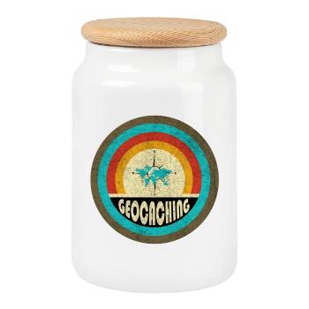 Geocaching Vintage Design - Keksdose mit Holzdeckel - Weiß - Vorne