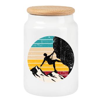 Grimpeur sous les bandes du coucher de soleil - Boîte à biscuits avec couvercle en bois - blanc - Devant