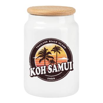Koh Samui design with palm trees and sun / gift - Cookie Jar with Wooden Lid - white - Front