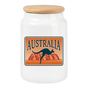 Australia Travel Souvenir Sticker Australian Flag - Cookie Jar with Wooden Lid - white - Front