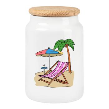 Vacances Palmen plage île Loisirs Mer - Boîte à biscuits avec couvercle en bois - blanc - Devant