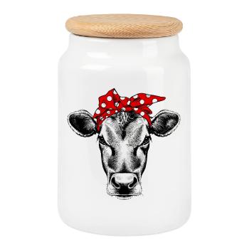 Heifer Cow Bandana - Cookie Jar with Wooden Lid - white - Front