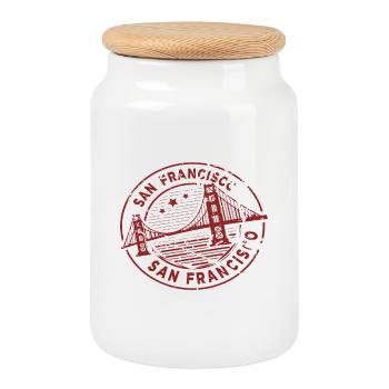 San Francisco USA Travel Souvenir Stamp Badge Stic - Cookie Jar with Wooden Lid - white - Front