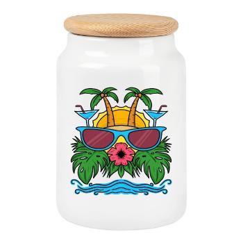 Vacances caraïbes hawaii île plage vacances palmiers - Boîte à biscuits avec couvercle en bois - blanc - Devant
