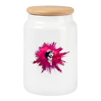 Malamute Uhlan - Boîte à biscuits avec couvercle en bois - blanc - Devant