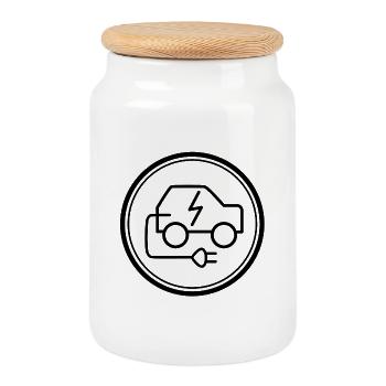 Electric car - Cookie Jar with Wooden Lid - white - Front