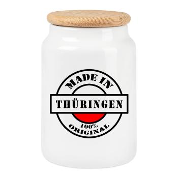 MADE IN THÜRINGEN Geboren Geschenk - Keksdose mit Holzdeckel - Weiß - Vorne