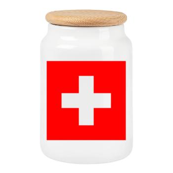 Autocollant drapeau de la Suisse Aufkleber Schweiz - Boîte à biscuits avec couvercle en bois - blanc - Devant