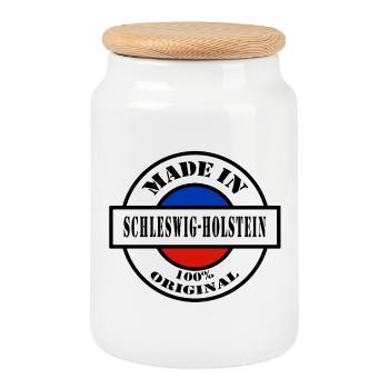 MADE IN SCHLESWIG HOLSTEIN Lübeck Geschenk - Keksdose mit Holzdeckel - Weiß - Vorne