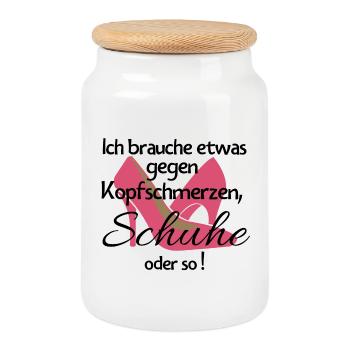 Frauen Schuhe kaufen lustiger Spruch Geschenk - Keksdose mit Holzdeckel - Weiß - Vorne