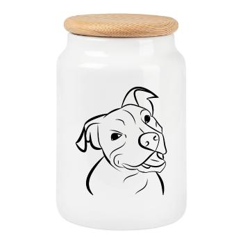 Dog pitbull dog head - Cookie Jar with Wooden Lid - white - Front