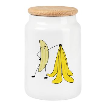 Funny banana pictures - Cookie Jar with Wooden Lid - white - Front