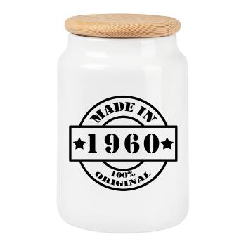 MADE IN 1960 year of birth year of manufacture vintage gift - Cookie Jar with Wooden Lid - white - Front