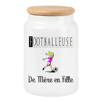 Footballeuse de Mère en Fille Femme Ballon Foot - Boîte à biscuits avec couvercle en bois - blanc - Devant