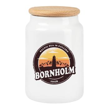 Bornholm Leuchtturm Vintage Design - Keksdose mit Holzdeckel - Weiß - Vorne