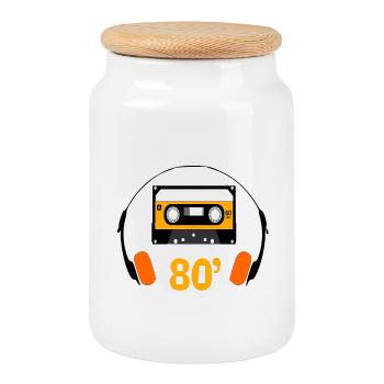 Années 80' - Boîte à biscuits avec couvercle en bois - blanc - Devant