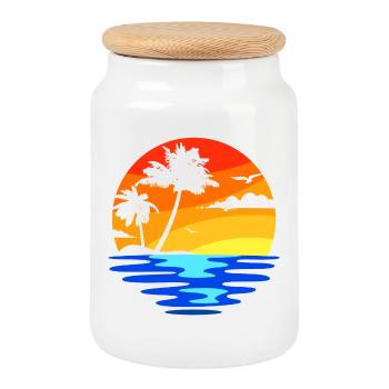 Palmiers île des caraïbes plage vacances mer été - Boîte à biscuits avec couvercle en bois - blanc - Devant