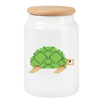 Pixel art tortue - Boîte à biscuits avec couvercle en bois - blanc - Devant