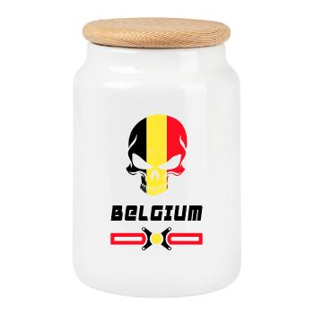 Belgium skull flag design - Cookie Jar with Wooden Lid - white - Front