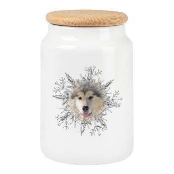 Malamute Crystal - Cookie Jar with Wooden Lid - white - Front