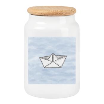 Navire en papier - Boîte à biscuits avec couvercle en bois - blanc - Devant