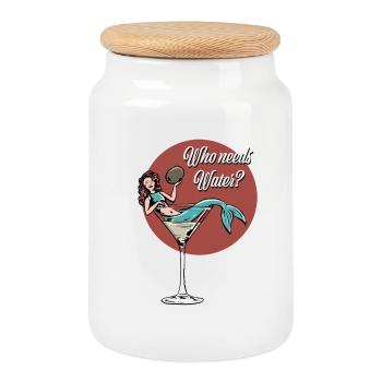 Who needs Water? Drunk Mermaid Cocktail - Pop Art - Keksdose mit Holzdeckel - Weiß - Vorne