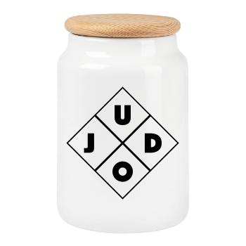 Judo - Boîte à biscuits avec couvercle en bois - blanc - Devant