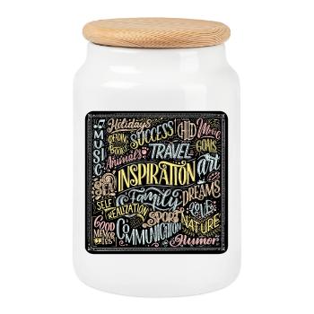 Mix of Multicolored Positive Typography - Cookie Jar with Wooden Lid - white - Front