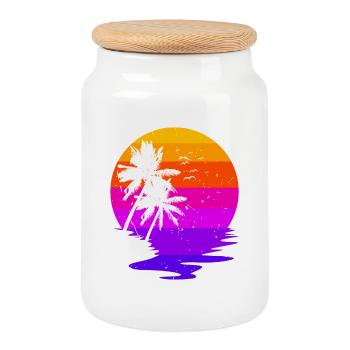 Holiday Holidays Palms Caribbean Beach Sea Summer - Cookie Jar with Wooden Lid - white - Front